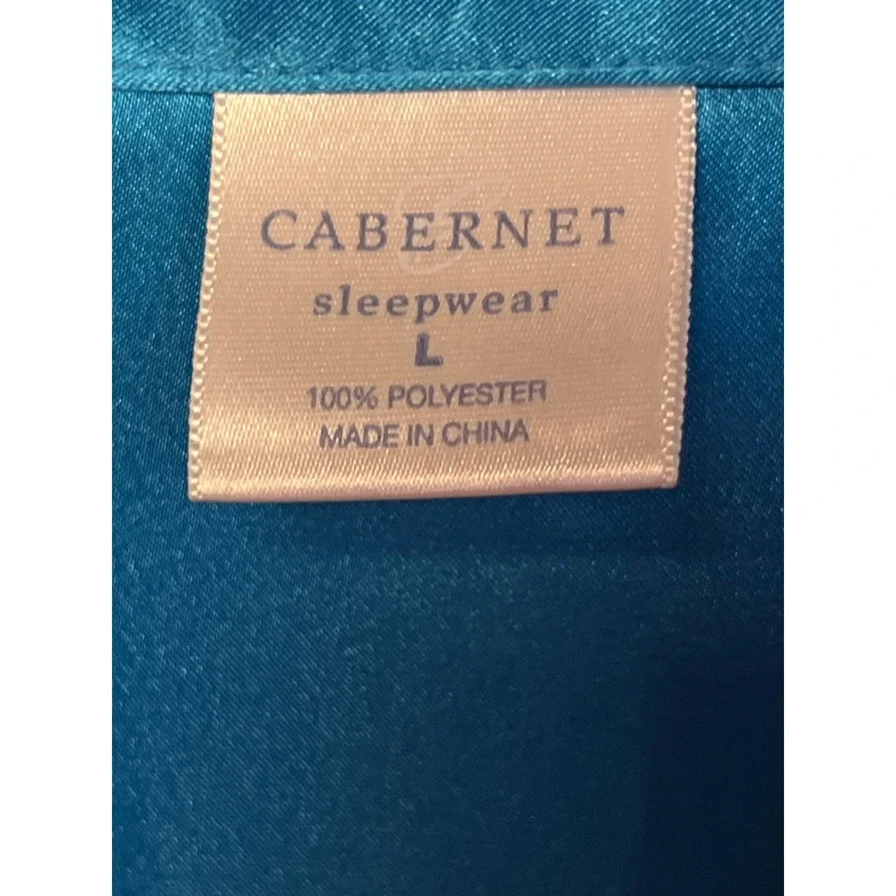Cabernet Sleepwear Turquoise Teal Satin Button Down Pajama Nightshirt LG Lightwt